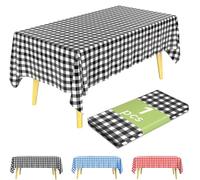KAshack Nappe rectangulaire, jetable, en plastique, élastique, imperméable, pour pique-nique, mariage, table de jardin, 137 x 274 cm, motif de grille noire, 137 x 274 cm