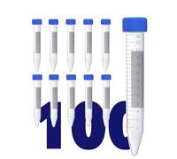 Kashi Scientific Lot de 100 tubes à essai coniques en plastique avec bouchons à vis, tubes à essai stériles de 15 ml avec couvercles, tubes Falcon de 15 ml avec graduation imprimée et point d'écriture