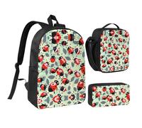 Kashinn Ensemble sac à dos avec sac à déjeuner et trousse à crayons Motif coccinelles en tissu Oxford