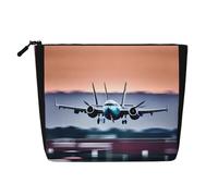 Kashinn Impression d'avion Simple Couche Cosmétique Pouch Faux Chanvre Chanvre Maquillage Sac à Main pour Voyage Utilisation Quotidienne