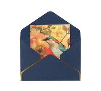 Kashinn Lot de cartes de vœux vierges nacrées de qualité supérieure - Motif fleurs et oiseaux - Bord en feuille d'or rose - Pour toutes les occasions