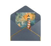 Kashinn Lot de cartes de vœux vierges nacrées de qualité supérieure - Motif phare de mer - Bord en feuille d'or rose - Pour toutes les occasions