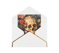 Kashinn Lot de cartes de vœux vierges nacrées de qualité supérieure - Motif tête de mort - Bord en feuille d'or rose - Pour toutes les occasions