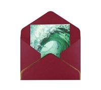 Kashinn Lot de cartes de vœux vierges nacrées de qualité supérieure - Motif vagues - Vert océan - Bord en feuille d'or rose - Pour toutes les occasions