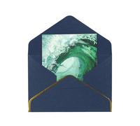 Kashinn Lot de cartes de vœux vierges nacrées de qualité supérieure - Motif vagues - Vert océan - Bord en feuille d'or rose - Pour toutes les occasions