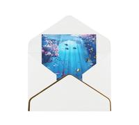 Kashinn Lot de cartes de vœux vierges nacrées de qualité supérieure - Thème océan - Bord en feuille d'or rose - Pour toutes les occasions