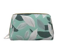 Kashinn Mint Gris Feuilles Imprimer Cuir Maquillage Sac Voyage Cosmétique Sac Mignon Vanity Case Trousse de Toilette Pochette de Soins de Peau