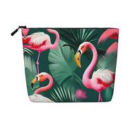 Kashinn Trousse de maquillage en chanvre avec impression de couple de flamants roses et feuilles de palmier - Pour un usage quotidien et les voyages