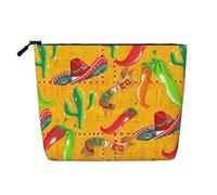 Kashinn Trousse de maquillage en chanvre avec imprimé cactus et piment - Pour un usage quotidien ou un voyage