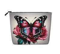 Kashinn Trousse de maquillage en chanvre avec imprimé rose et papillon - Pour un usage quotidien ou un voyage