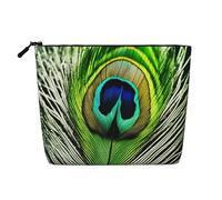 Kashinn Trousse de maquillage en chanvre avec motif plume de paon vert - Pour un usage quotidien ou voyage