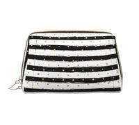 Kashinn Trousse de maquillage en cuir avec imprimé à rayures et pois dorés - Trousse de toilette mignonne