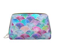 Kashinn Trousse de maquillage en cuir avec imprimé écailles de poisson et océan, trousse de toilette