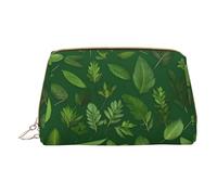 Kashinn Trousse de maquillage portable en cuir avec fermeture éclair - Pour les soins de la peau - Motif feuilles et herbes