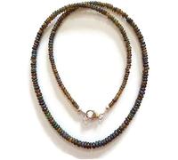 Kashish Gems & Jewels Collier de perles d'opale éthiopiennes naturelles noires de 45,7 cm - Rondelles lisses - Opale éthiopienne noire - Bijoux en argent - Cadeau pour