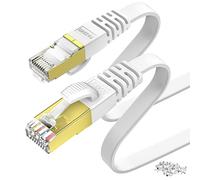 KASIMO Cable Ethernet Cat 7 Plat 20m, RJ45 Avec Connecteurs Plaqués Or - Réseau LAN Haut Débit 10 Gb/s - 600 MHz - Blanc