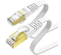 KASIMO Câble Ethernet Cat 7 Plat, Câble RJ45, Connecteurs Plaqués Or - Cable Réseau LAN Haut Débit 10 Gb/s - 600 MHz - 1m Blanc