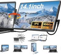 Kasituny 14'' Full HD Portable Monitor, Extension D'écran Supplémentaire pour Pc Portable, Deuxième écran avec Rotation à 360 Degrés, Compatible avec Mac, Windows, Chrome