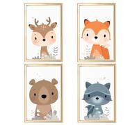 Kaslaider Set de 4 Affiche chambre d'enfant animaux beige, photos décoration chambre bébé, Motif animaux de la forêt posters de bébé Fille, A4 Poster Enfant Sans Cadre Decoration Murale Chambre Bébé