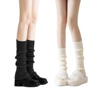 KASLCWA 2 Paires Jambières Tricotées Pour Femmes Et Filles, Jambières Guêtres Femme, Leg Warmers, Manchettes Tricotées 80s pour Filles Dames, pour l'hiver quand il fait froid (noir, blanc)