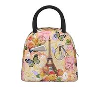 kaslhsQ Grand sac à déjeuner réutilisable Motif Tour Eiffel et papillons et fleurs 10 l