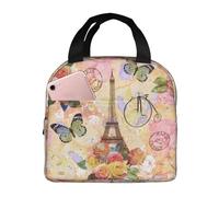 kaslhsQ Sac à déjeuner compact réutilisable Motif Tour Eiffel Paris Papillon et fleurs Pour femme homme école bureau travail