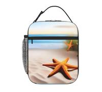 kaslhsQ Sac à déjeuner isotherme portable, motif plage, étoiles de mer, terres imprimées, réutilisable, durable, pour homme et femme