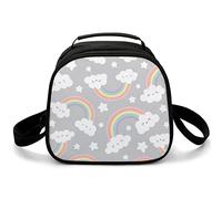 kaslhsQ Sac isotherme de grande capacité pour garçons et filles - Motif nuages, étoiles et arc-en-ciel - Gris ciel