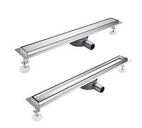 Kasloglow Caniveau de douche 50 cm - Kit complet - Caniveau d'écoulement en acier inoxydable - Caniveau de douche extra plat à carreler avec tamis à cheveux, anti-odeurs et siphon rotatif à 360°