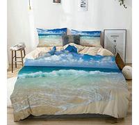 KASMILN Beige Parure de lit，Plage avec Vagues mousseuses sur Le thème des Vacances au Bord de mer Vide Côte sereine,1 Housse de Couette 240x260cm+2 Taies d'Oreillers 63x63CM