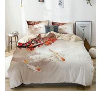 KASMILN Beige Parure de lit，Sakura Branch et Laisse des Animaux sacrés dans Un Petit Plan d'eau,1 Housse de Couette 200x200cm+2 Taies d'Oreillers 63x63CM