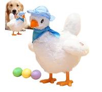 Kasmole de Poule pondeuse - Poule électrique en Peluche Mignonne pondant des œufs,Figurine de Poulet réaliste avec Chapeau et écharpe pour réunion de, fête de Vacances, Interaction