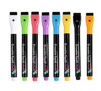 Kasmole Marqueurs effaçables à Sec en Verre | Marqueurs Miroir fluorescents solubles dans l’Eau Marqueurs à Craie effaçables à Sec Marqueurs pour Verre avec Gomme en Feutre intégrée