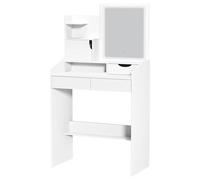 KASNLSAC Coiffeuse avec Miroir et Tabouret, Bureau de Toilette avec lumière LED et Miroir, Table de Maquillage 2 tiroirs, Coiffeuse de Chambre, Bureau de Maquillage luminosité réglable Blanc