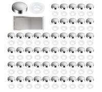 Kasoud Lot de 50 capuchons de vis argentés ronds en plastique avec revêtement chromé, vis décoratives pour miroir, vis de toilettes, capuchons décoratifs