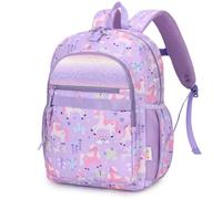 Kasqo Cartable Filles Primaire de 5 à 8 Ans, Licorne Violette | léger, résistant à l’eau, 7 sections, bandes réfléchissantes, boucle-sifflet pour A4, CP-CE2, H 38 cm