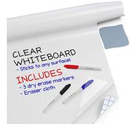 Kassa Autocollant transparent effaçable à sec - 43,9 x 198,1 cm - 3 marqueurs effaçables à sec inclus - Film adhésif transparent pour tableau blanc pour réfrigérateur, bureau, bureau - Alternative au
