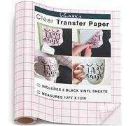 Kassa clair ruban de papier transfert pour en vinyle (3,7 m X 12 en rouleau) appliquer Permanent ou Paillettes facilement - Parfait avec Cricut ou Silhouette Cameo - gratuit 5 feuilles en vinyle Noir