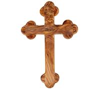 Kassis Croix murale en bois d’olivier avec bords arrondis - Crucifix sobre à suspendre, fabriqué à Bethléem - Pour confirmation, baptême ou communion - Texte personnalisé, 22,5 cm