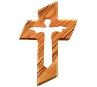 KASSIS Croix murale en bois d’olivier avec Christ ressuscité - Faite à la main à Bethléem - Cadeau symbolique et spirituel, décoration religieuse et traditionnelle
