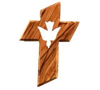 KASSIS Croix murale en bois d’olivier avec colombe de l’Esprit Saint- Faite à la main à Bethléem - Cadeau symbolique et spirituel, décoration religieuse et traditionnelle