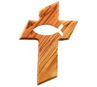 KASSIS Croix murale en bois d’olivier avec poisson - Faite à la main à Bethléem - Cadeau symbolique et spirituel, décoration religieuse et traditionnelle