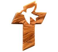 KASSIS Croix murale en bois d’olivier - Faite à la main à Bethléem - Cadeau symbolique et spirituel, décoration religieuse et traditionnelle (Colombe de la paix, avec gravure)