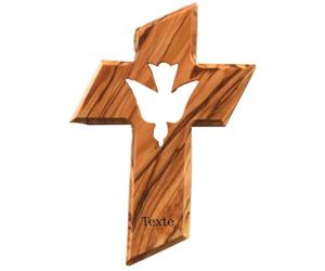 KASSIS Croix murale en bois d’olivier - Faite à la main à Bethléem - Cadeau symbolique et spirituel, décoration religieuse et traditionnelle (Le Saint-Esprit, avec gravure)