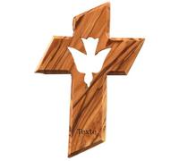 Kassis Geschenkartikel Croix en bois d'olivier avec Saint-Esprit - Croix murale chrétienne faite main à Bethléem, cadeau religieux - Avec gravure, Saint-Esprit
