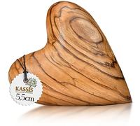 KASSIS Lot de 5 cœurs en Bois d'olivier - Cadeau pour Un Mariage ou Un Anniversaire - Fabriqué à la Main avec Un Beau Grain de bethléem - 5,50 cm