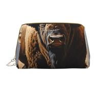 kastiong Trousse de maquillage portable en cuir pour femme - Organisateur de cosmétiques de voyage, grande pochette de maquillage imprimée troupeau de bison d'Amérique du Nord