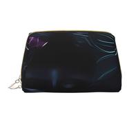 kastiong Trousse de maquillage portable en cuir pour femme - Organisateur de cosmétiques de voyage, grande pochette de maquillage noire à imprimé mystère