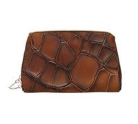 kastiong Trousse de maquillage portable en cuir pour femme - Organisateur de cosmétiques de voyage, grande pochette de maquillage marron à imprimé écailles de reptile