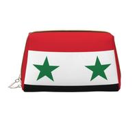 kastiong Trousse de maquillage portable en cuir pour femme - Organisateur de cosmétiques de voyage, grande pochette de maquillage imprimée drapeau de la Syrie, blanc, taille unique, art déco, blanc